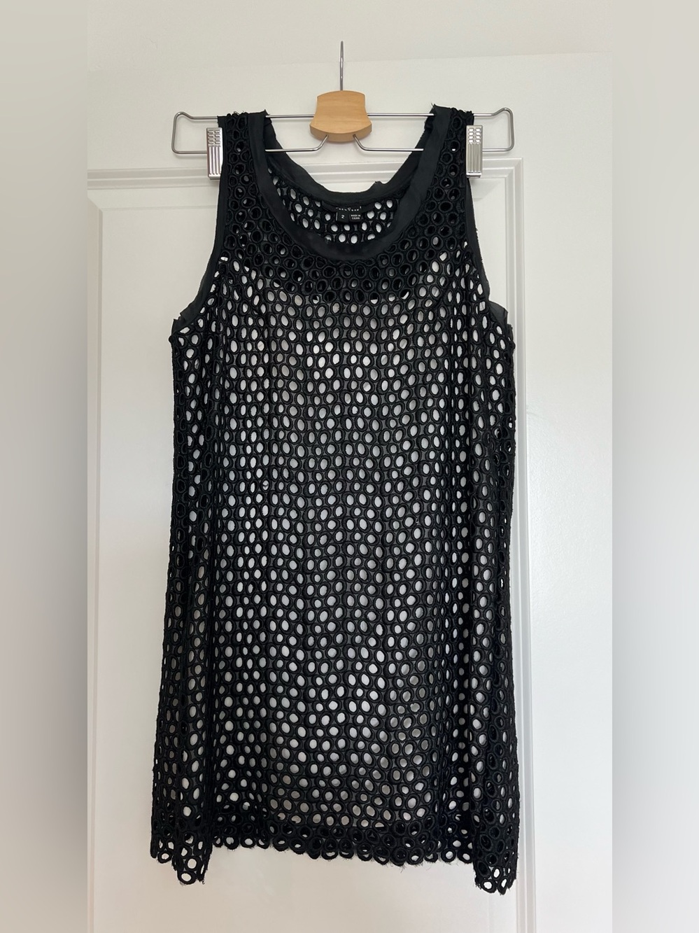 ECI Silk Black Crochet Openwork Sleeveless Tank